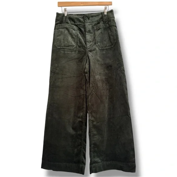 Anthropologie The Colette Corduroy Crop Wide-Leg Pants by Maeve Green Size 30